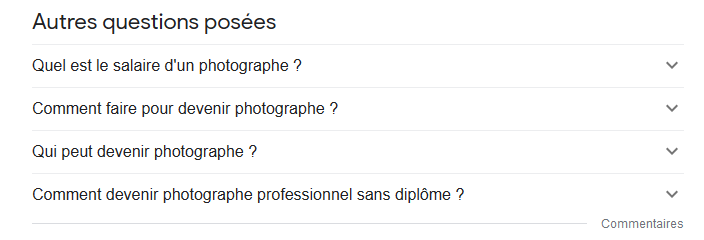 exemple de questions PAA People Also Ask sur google