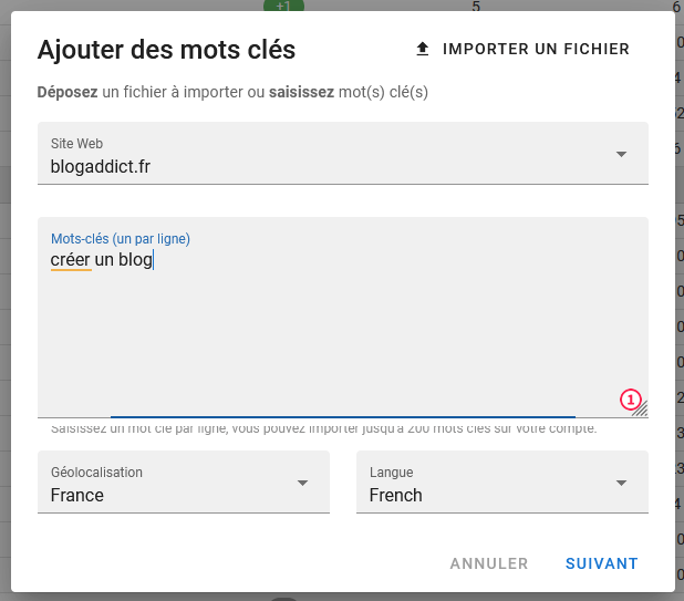 tuto exemple ajotuer mot-clé à l'outil check-position.com