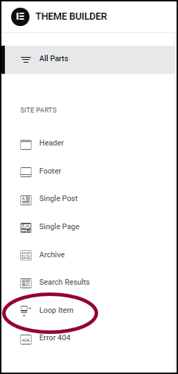 theme builder loop item